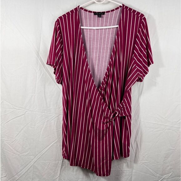 Lane Bryant Tops - Lane Bryant Striped Wrap Burgundy Top 0164